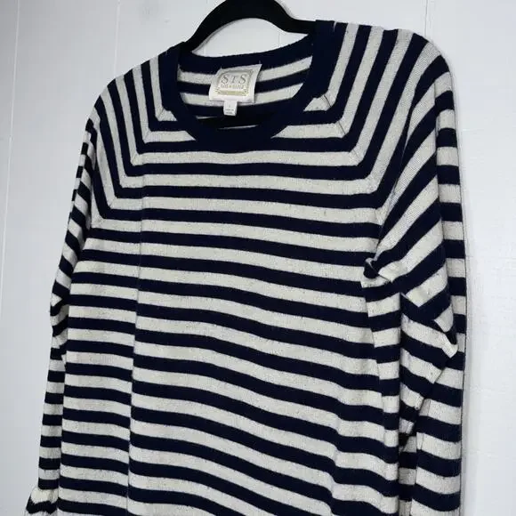 Sail To Sable STS Women’s 100% Cashmere Striped Sweater Navy Blue Nautical L - Picture 3 of 6